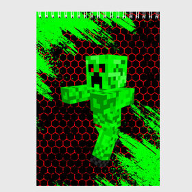 Скетчбук с принтом MINECRAFT CREEPER в Новосибирске, 100% бумага
 | 48 листов, плотность листов — 100 г/м2, плотность картонной обложки — 250 г/м2. Листы скреплены сверху удобной пружинной спиралью | creeper | game | minecraft | блоки | игра | квадраты | компьютерная | крипер | криппер | майнкрафт | огонь