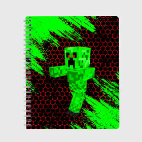 Тетрадь с принтом MINECRAFT CREEPER в Новосибирске, 100% бумага | 48 листов, плотность листов — 60 г/м2, плотность картонной обложки — 250 г/м2. Листы скреплены сбоку удобной пружинной спиралью. Уголки страниц и обложки скругленные. Цвет линий — светло-серый
 | creeper | game | minecraft | блоки | игра | квадраты | компьютерная | крипер | криппер | майнкрафт | огонь