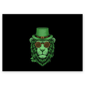Поздравительная открытка с принтом ЛЕВ ИРЛАНДЕЦ в Новосибирске, 100% бумага | плотность бумаги 280 г/м2, матовая, на обратной стороне линовка и место для марки
 | Тематика изображения на принте: irish | lion | pride | зеленый | ирландия | клевер | лев | прайд | царь зверей | шляпа