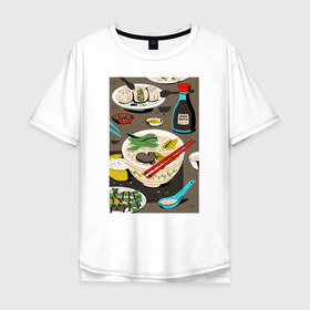 Мужская футболка хлопок Oversize с принтом Азиатская еда в Новосибирске, 100% хлопок | свободный крой, круглый ворот, “спинка” длиннее передней части | блюда | готовка | еда | кулинар | повар | шеф повар