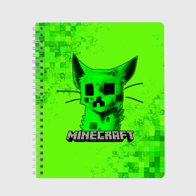 Тетрадь с принтом MINECRAFT CREEPER CAT в Новосибирске, 100% бумага | 48 листов, плотность листов — 60 г/м2, плотность картонной обложки — 250 г/м2. Листы скреплены сбоку удобной пружинной спиралью. Уголки страниц и обложки скругленные. Цвет линий — светло-серый
 | creeper | game | minecraft | блоки | игра | квадраты | компьютерная | крипер | криппер | майнкрафт | огонь