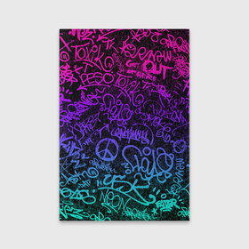 Обложка для паспорта матовая кожа с принтом Граффити Neon в Новосибирске, натуральная матовая кожа | размер 19,3 х 13,7 см; прозрачные пластиковые крепления | blue | cyberpunk | drawing | graffiti | lettering | neon | paint | purple | text | брызги | граффити | киберпанк | краска | надписи | неон | рисунок | синий | текст | фиолетовый