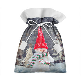 Подарочный 3D мешок с принтом Снеговик, Новогодняя в Новосибирске, 100% полиэстер | Размер: 29*39 см | Тематика изображения на принте: ёлки | красный | новый год | снег | снеговик