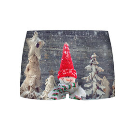 Мужские трусы 3D с принтом Снеговик, Новогодняя в Новосибирске, 50% хлопок, 50% полиэстер | классическая посадка, на поясе мягкая тканевая резинка | ёлки | красный | новый год | снег | снеговик