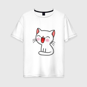 Женская футболка хлопок Oversize с принтом Котёнок в Новосибирске, 100% хлопок | свободный крой, круглый ворот, спущенный рукав, длина до линии бедер
 | feline | аниме | каваи | картинки | котенок | кошка | мультфильмы | нежная | прикольные