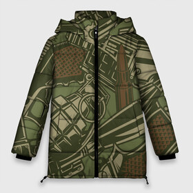 Женская зимняя куртка 3D с принтом Военный инвентарь (Z) в Новосибирске, верх — 100% полиэстер; подкладка — 100% полиэстер; утеплитель — 100% полиэстер | длина ниже бедра, силуэт Оверсайз. Есть воротник-стойка, отстегивающийся капюшон и ветрозащитная планка. 

Боковые карманы с листочкой на кнопках и внутренний карман на молнии | Тематика изображения на принте: m416 | vdv | автомат | вдв | вдв ссср | военные | воздушно десантные войска | войска дяди васи | вооружённые силы | граната | гранаты | десант | м416 | мка | никто кроме нас | патрон | пули | пуля