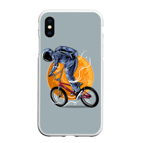 Чехол для iPhone XS Max матовый с принтом Космический велосипедист (Z) в Новосибирске, Силикон | Область печати: задняя сторона чехла, без боковых панелей | Тематика изображения на принте: bicycle | bicyclist | bike | biker | bmx | cycle | galaxy | moon | rider | space | stars | байкер | бмх | вело | велогонщик | велосепедист | велосипед | велоспорт | гонщик | космос | луна
