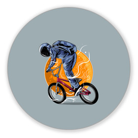 Коврик для мышки круглый с принтом Космический велосипедист (Z) в Новосибирске, резина и полиэстер | круглая форма, изображение наносится на всю лицевую часть | bicycle | bicyclist | bike | biker | bmx | cycle | galaxy | moon | rider | space | stars | байкер | бмх | вело | велогонщик | велосепедист | велосипед | велоспорт | гонщик | космос | луна