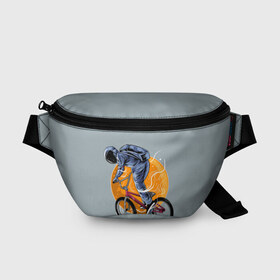Поясная сумка 3D с принтом Космический велосипедист (Z) в Новосибирске, 100% полиэстер | плотная ткань, ремень с регулируемой длиной, внутри несколько карманов для мелочей, основное отделение и карман с обратной стороны сумки застегиваются на молнию | bicycle | bicyclist | bike | biker | bmx | cycle | galaxy | moon | rider | space | stars | байкер | бмх | вело | велогонщик | велосепедист | велосипед | велоспорт | гонщик | космос | луна