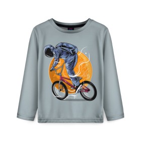 Детский лонгслив 3D с принтом Космический велосипедист (Z) в Новосибирске, 100% полиэстер | длинные рукава, круглый вырез горловины, полуприлегающий силуэт
 | Тематика изображения на принте: bicycle | bicyclist | bike | biker | bmx | cycle | galaxy | moon | rider | space | stars | байкер | бмх | вело | велогонщик | велосепедист | велосипед | велоспорт | гонщик | космос | луна