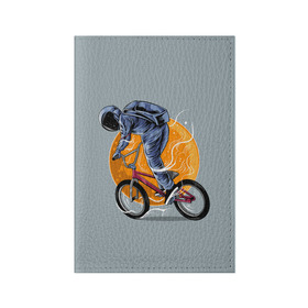 Обложка для паспорта матовая кожа с принтом Космический велосипедист (Z) в Новосибирске, натуральная матовая кожа | размер 19,3 х 13,7 см; прозрачные пластиковые крепления | bicycle | bicyclist | bike | biker | bmx | cycle | galaxy | moon | rider | space | stars | байкер | бмх | вело | велогонщик | велосепедист | велосипед | велоспорт | гонщик | космос | луна