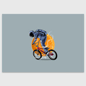 Поздравительная открытка с принтом Космический велосипедист (Z) в Новосибирске, 100% бумага | плотность бумаги 280 г/м2, матовая, на обратной стороне линовка и место для марки
 | Тематика изображения на принте: bicycle | bicyclist | bike | biker | bmx | cycle | galaxy | moon | rider | space | stars | байкер | бмх | вело | велогонщик | велосепедист | велосипед | велоспорт | гонщик | космос | луна