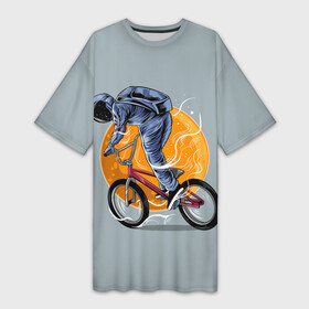 Платье-футболка 3D с принтом Космический велосипедист (Z) в Новосибирске,  |  | bicycle | bicyclist | bike | biker | bmx | cycle | galaxy | moon | rider | space | stars | байкер | бмх | вело | велогонщик | велосепедист | велосипед | велоспорт | гонщик | космос | луна