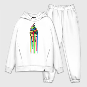 Мужской костюм хлопок OVERSIZE с принтом МОРОЖЕНОЕ РАДУГА в Новосибирске,  |  | icecream | rainbow | граффити | мороженое | радуга | разноцветное