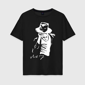Женская футболка хлопок Oversize с принтом King of music в Новосибирске, 100% хлопок | свободный крой, круглый ворот, спущенный рукав, длина до линии бедер
 | король | мужчина | музыка | певец | поп | поп музыка | танцор | черно белый | шляпа