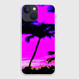 Чехол для iPhone 13 mini с принтом НЕОНОВЫЙ ЗАКАТ в Новосибирске,  |  | summer | tropic | жара | летний | лето | отдых | пальмы | природа | текстура | тропикано | тропики