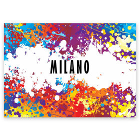 Поздравительная открытка с принтом Milano в Новосибирске, 100% бумага | плотность бумаги 280 г/м2, матовая, на обратной стороне линовка и место для марки
 | fashion | italy | milano | paint | vanguard | авангард | италия | краска | милан | мода | надпись | текст | фраза