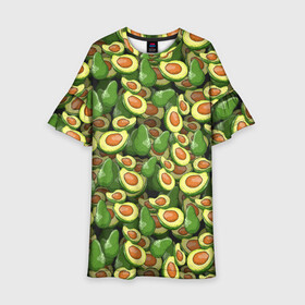 Детское платье 3D с принтом avocado в Новосибирске, 100% полиэстер | прямой силуэт, чуть расширенный к низу. Круглая горловина, на рукавах — воланы | Тематика изображения на принте: avocado | авокадо | веганство | вегетарианство | еда | зеленый | земля | зож | листья | овощи | позиция | природа | фрукты