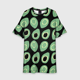 Детское платье 3D с принтом avocado в Новосибирске, 100% полиэстер | прямой силуэт, чуть расширенный к низу. Круглая горловина, на рукавах — воланы | Тематика изображения на принте: avocado | авокадо | веганство | вегетарианство | еда | зеленый | земля | зож | листья | овощи | позиция | природа | фрукты