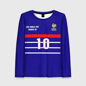 Женский лонгслив 3D с принтом Форма Франции (Zidane) в Новосибирске, 100% полиэстер | длинные рукава, круглый вырез горловины, полуприлегающий силуэт | zidane | зидан | зизу | зинедин зидан | легенда франции | номер 10 | реал мадрид | ретро форма | сборная франции | тренер реала | фильм такси | футболка из фильма такси | чемпионат мира 1998 | чемпионы мира