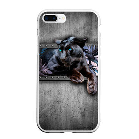 Чехол для iPhone 7Plus/8 Plus матовый с принтом Пантера и цветы в Новосибирске, Силикон | Область печати: задняя сторона чехла, без боковых панелей | 3д | 3д картина | 3дэ | голубые глаза | железо | животное | картина | кот | коты | кошка | метал | пантера | хищник | цветы | черная пантера