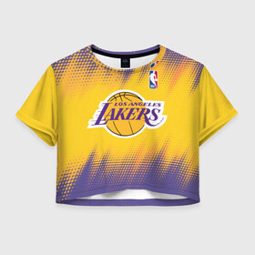 Женская футболка Crop-top 3D с принтом Los Angeles Lakers в Новосибирске, 100% полиэстер | круглая горловина, длина футболки до линии талии, рукава с отворотами | Тематика изображения на принте: basketball | game | lakers | los angeles | los angeles lakers | nba | sport | баскетбол | игра | лейкерс | лос анджелес | лос анджелес лейкерс | нба | спорт