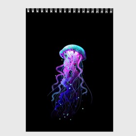 Скетчбук с принтом Jellyfish в Новосибирске, 100% бумага
 | 48 листов, плотность листов — 100 г/м2, плотность картонной обложки — 250 г/м2. Листы скреплены сверху удобной пружинной спиралью | art | black. neon | jellyfish | медуза