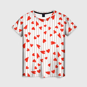 Женская футболка 3D с принтом Просто сердечки в Новосибирске, 100% полиэфир ( синтетическое хлопкоподобное полотно) | прямой крой, круглый вырез горловины, длина до линии бедер | heart | hearts | lines | red | в | забавные | красные | линии | любовь | полоску | полосы | прикольные | рисунки | сердечки | сердце