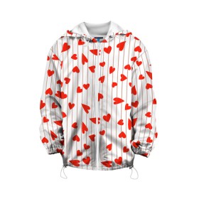 Детская куртка 3D с принтом Просто сердечки в Новосибирске, 100% полиэстер | застежка — молния, подол и капюшон оформлены резинкой с фиксаторами, по бокам — два кармана без застежек, один потайной карман на груди, плотность верхнего слоя — 90 г/м2; плотность флисового подклада — 260 г/м2 | Тематика изображения на принте: heart | hearts | lines | red | в | забавные | красные | линии | любовь | полоску | полосы | прикольные | рисунки | сердечки | сердце