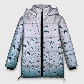 Женская зимняя куртка 3D с принтом Капли окно стекло дождь серо в Новосибирске, верх — 100% полиэстер; подкладка — 100% полиэстер; утеплитель — 100% полиэстер | длина ниже бедра, силуэт Оверсайз. Есть воротник-стойка, отстегивающийся капюшон и ветрозащитная планка. 

Боковые карманы с листочкой на кнопках и внутренний карман на молнии | Тематика изображения на принте: абстракция | блики | боке | брызги | вечер | вода | градиент | дача | дождь | капли | капли на стекле | лес | лето | мрачно | окно | природа | роса | свет | силуэты | симметрия | текстура | темный | фото