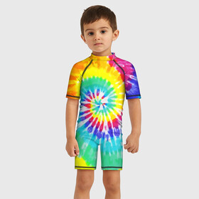 Детский купальный костюм 3D с принтом TIE DYE СТЕНА в Новосибирске, Полиэстер 85%, Спандекс 15% | застежка на молнии на спине | abstract | abstraction | color | geometry | paitnt | psy | абстракция | геометрия | краски | неоновые | психоделика