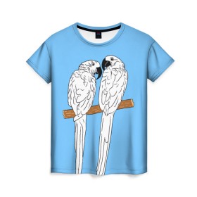 Женская футболка 3D с принтом Белые попугаи в Новосибирске, 100% полиэфир ( синтетическое хлопкоподобное полотно) | прямой крой, круглый вырез горловины, длина до линии бедер | bird | parrot | tropical | wings | азия | ара | джунгли | дикие | животные | клюв | крылья | латинская | летние | лето | небесный | острова | отдых | пальмы | перья | попугаи | попугай | птица | птичка | райские | тропики