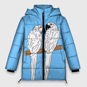 Женская зимняя куртка 3D с принтом Белые попугаи в Новосибирске, верх — 100% полиэстер; подкладка — 100% полиэстер; утеплитель — 100% полиэстер | длина ниже бедра, силуэт Оверсайз. Есть воротник-стойка, отстегивающийся капюшон и ветрозащитная планка. 

Боковые карманы с листочкой на кнопках и внутренний карман на молнии | bird | parrot | tropical | wings | азия | ара | джунгли | дикие | животные | клюв | крылья | латинская | летние | лето | небесный | острова | отдых | пальмы | перья | попугаи | попугай | птица | птичка | райские | тропики