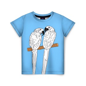 Детская футболка 3D с принтом Белые попугаи в Новосибирске, 100% гипоаллергенный полиэфир | прямой крой, круглый вырез горловины, длина до линии бедер, чуть спущенное плечо, ткань немного тянется | Тематика изображения на принте: bird | parrot | tropical | wings | азия | ара | джунгли | дикие | животные | клюв | крылья | латинская | летние | лето | небесный | острова | отдых | пальмы | перья | попугаи | попугай | птица | птичка | райские | тропики