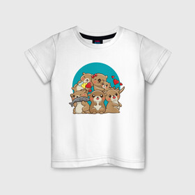 Детская футболка хлопок с принтом Милые морские выдры в Новосибирске, 100% хлопок | круглый вырез горловины, полуприлегающий силуэт, длина до линии бедер | выдра | животные | милая | милые | милый | море | морская | подводные | рыба | хомяк | хомячок