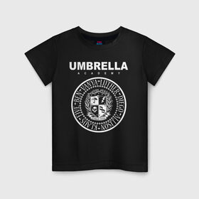 Детская футболка хлопок с принтом Академия Амбрелла в Новосибирске, 100% хлопок | круглый вырез горловины, полуприлегающий силуэт, длина до линии бедер | umbrella | umbrella academy | академия амбрелла | амбрелла | герб