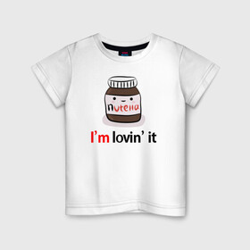 Детская футболка хлопок с принтом Nutella в Новосибирске, 100% хлопок | круглый вырез горловины, полуприлегающий силуэт, длина до линии бедер | nutella | вкусно | вкусняшка | любовь | нутелла | нутэлла | сладкое