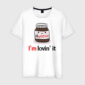 Мужская футболка хлопок с принтом Nutella в Новосибирске, 100% хлопок | прямой крой, круглый вырез горловины, длина до линии бедер, слегка спущенное плечо. | nutella | вкусно | вкусняшка | любовь | нутелла | нутэлла | сладкое