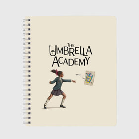 Тетрадь с принтом The umbrella academy в Новосибирске, 100% бумага | 48 листов, плотность листов — 60 г/м2, плотность картонной обложки — 250 г/м2. Листы скреплены сбоку удобной пружинной спиралью. Уголки страниц и обложки скругленные. Цвет линий — светло-серый
 | Тематика изображения на принте: dark horse comics | netflix | the umbrella academy | umbrella | академия амбрелла | белая скрипка | бен харгривз | комикс | комильфо | космобой | кракен | реджинальд харгривз | сеанс | слух