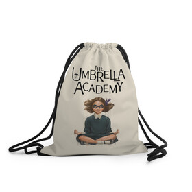 Рюкзак-мешок 3D с принтом The umbrella academy в Новосибирске, 100% полиэстер | плотность ткани — 200 г/м2, размер — 35 х 45 см; лямки — толстые шнурки, застежка на шнуровке, без карманов и подкладки | Тематика изображения на принте: dark horse comics | netflix | the umbrella academy | umbrella | академия амбрелла | белая скрипка | бен харгривз | комикс | комильфо | космобой | кракен | реджинальд харгривз | сеанс | слух