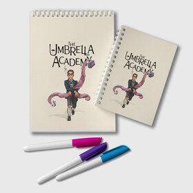 Блокнот с принтом The umbrella academy в Новосибирске, 100% бумага | 48 листов, плотность листов — 60 г/м2, плотность картонной обложки — 250 г/м2. Листы скреплены удобной пружинной спиралью. Цвет линий — светло-серый
 | dark horse comics | netflix | the umbrella academy | umbrella | академия амбрелла | белая скрипка | бен харгривз | комикс | комильфо | космобой | кракен | реджинальд харгривз | сеанс | слух