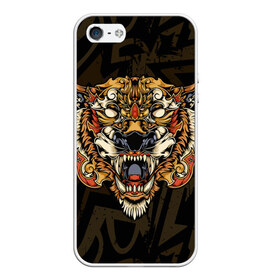 Чехол для iPhone 5/5S матовый с принтом Тигровый стимпанк (Tiger) в Новосибирске, Силикон | Область печати: задняя сторона чехла, без боковых панелей | барс | волк | детёныш | джунгли | енот | животное | злость | зубр | клыки | кот | лев | леопард | лес | листья | львица | медведь | монстр | оскал | охотник | пасть | полосы | пятнистая | рык | рычание | тигр