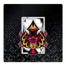 Магнитный плакат 3Х3 с принтом Карточный дьявол (Пиковый туз) в Новосибирске, Полимерный материал с магнитным слоем | 9 деталей размером 9*9 см | ас | бубна | валет | восьмёрка | выигрыш | главарь | дама | десятка | джокер | долг | дьявол | казино | карта | карточный | карты | козырь | колода | король | крести | куш | масть | очко | пик | пики | победа