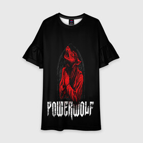Детское платье 3D с принтом POWERWOLF в Новосибирске, 100% полиэстер | прямой силуэт, чуть расширенный к низу. Круглая горловина, на рукавах — воланы | hardcore | metal | music | powerwolf | punk | rock | волки | метал | музыка | панк | рок