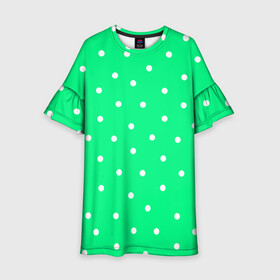 Детское платье 3D с принтом Горошек на зеленом в Новосибирске, 100% полиэстер | прямой силуэт, чуть расширенный к низу. Круглая горловина, на рукавах — воланы | baby | casual | girl | green | pattern | геометрия | горох | горошек | девушкам | детские | зелень | круги | круглый | кружочки | летние | лето | листья | многоточие | мятный | нежные | орнамент | пастельные | паттерн