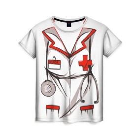 Женская футболка 3D с принтом Халат медсестры в Новосибирске, 100% полиэфир ( синтетическое хлопкоподобное полотно) | прямой крой, круглый вырез горловины, длина до линии бедер | Тематика изображения на принте: cosplay | doctor | nurse | surgeon | бабочка | больничный | врач | врача | госпиталь | для ролевых игр | доктор | доктора | докторский | карманы | косплей | костюм медсестры | медсестра | медсестры | стетоскоп