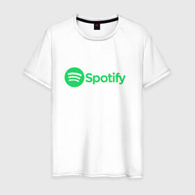 Мужская футболка хлопок с принтом Spotify в Новосибирске, 100% хлопок | прямой крой, круглый вырез горловины, длина до линии бедер, слегка спущенное плечо. | spotify | арт | лого | спотифай