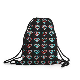 Рюкзак-мешок 3D с принтом Diamonds Glitch в Новосибирске, 100% полиэстер | плотность ткани — 200 г/м2, размер — 35 х 45 см; лямки — толстые шнурки, застежка на шнуровке, без карманов и подкладки | diamond | glitch | glitch diamond | rgb | алмаз | глитч | глич