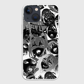 Чехол для iPhone 13 mini с принтом Ахегао паттерн черный в Новосибирске,  |  | ahegao | kawai | kowai | oppai | otaku | senpai | sugoi | waifu | yandere | ахегао | ковай | отаку | семпай | сенпай | сэмпай | яндере
