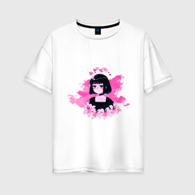 Женская футболка хлопок Oversize с принтом Розовая девушка в Новосибирске, 100% хлопок | свободный крой, круглый ворот, спущенный рукав, длина до линии бедер
 | аниме девушка | розовая девушка | розовая тян